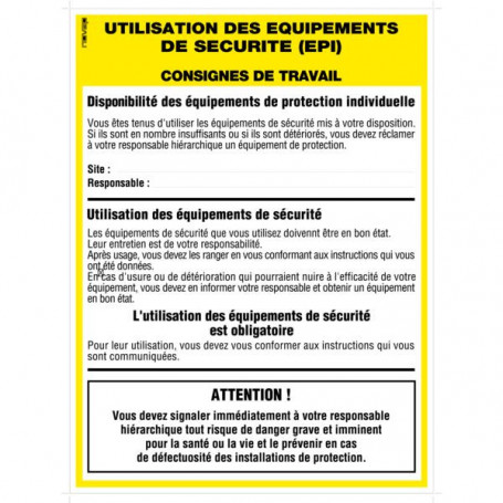 Affichage des consignes de sécurité